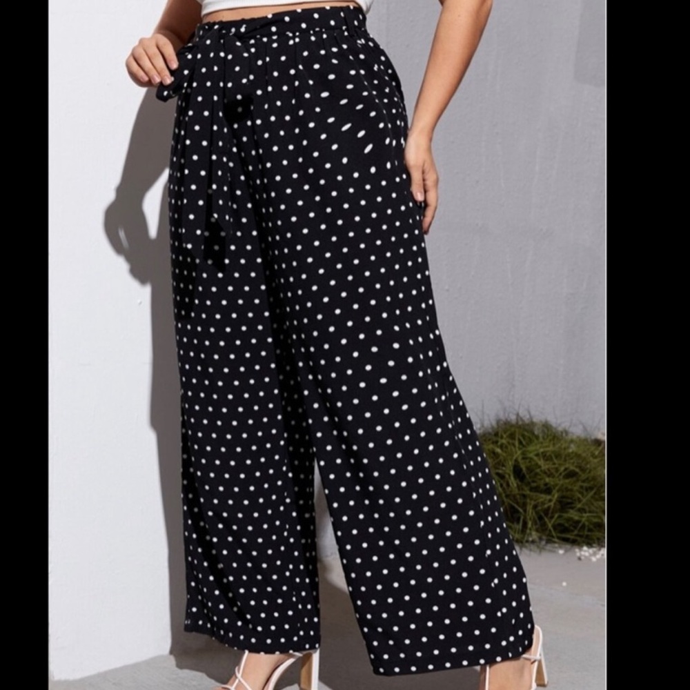 See You Monday Wide Leg Black and White Polka Dot Pants small